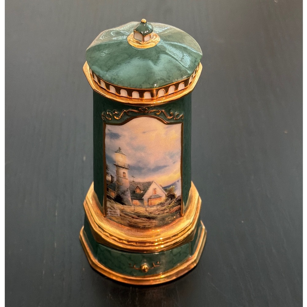 Vintage Thomas Kinkade Seaside Reflections A Light in the Storm Musical Box 6"